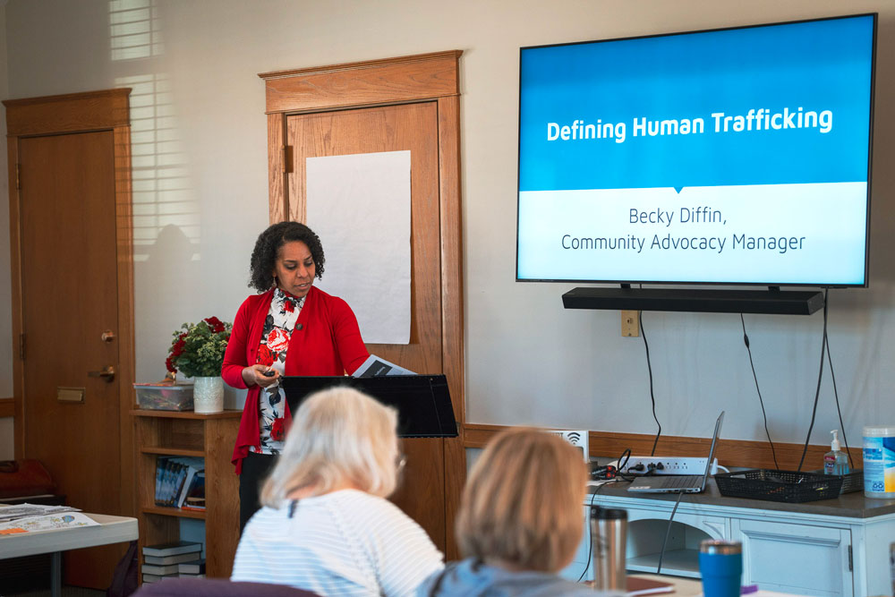 Becky Diffin presenting about Human Trafficking